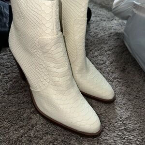 Gianni Bini Cream Textured Heeled Boots